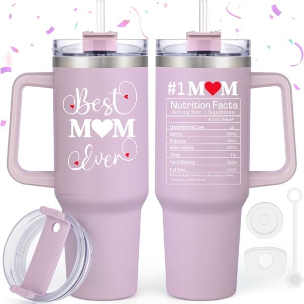 LiqCool Mom Tumbler Cup - 40 Oz Best Mom Ever Gift, Unique for Mom, Women (Purple)