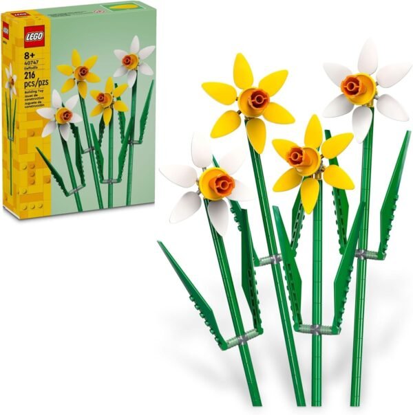 LEGO Daffodils - Building Toy for Kids, Girls and Boys, Ages 8+ - Easter Basket Gift for Kids - Artificial Daffodil for Bedroom Decor and Display - 40747