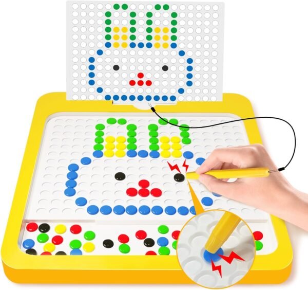 Magnetic Drawing Board for Kids,Large Magnet Doodle Board with Dot Beads and 20 Pattern Booklets,Montessori Educational Traveling Toy for 2 3 4 5 6 Year Old Boys Girls