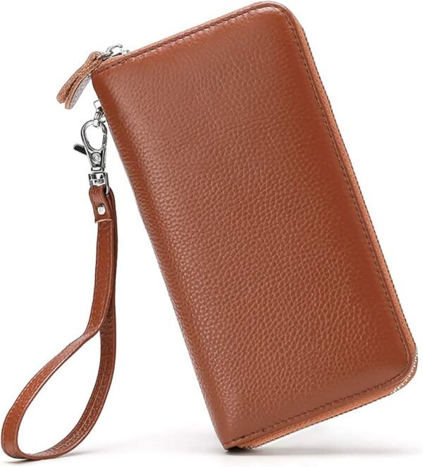 Womens Wallet RFID Blocking Genuine Leather Zip Around Wallet Clutch Wristlet Travel Long Purse for Women
