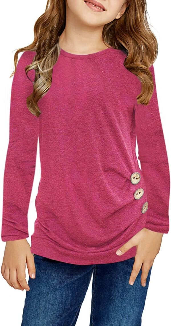 Ecokauer Girls Casual Tunic Tops Knot Front Long Sleeve Loose Soft Blouse T-Shirt Size 4-13