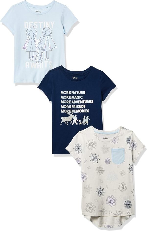 Amazon Essentials Disney | Marvel | Star Wars | Frozen | Princess Girls and Toddlers' Short-Sleeve T-Shirts, Multipacks