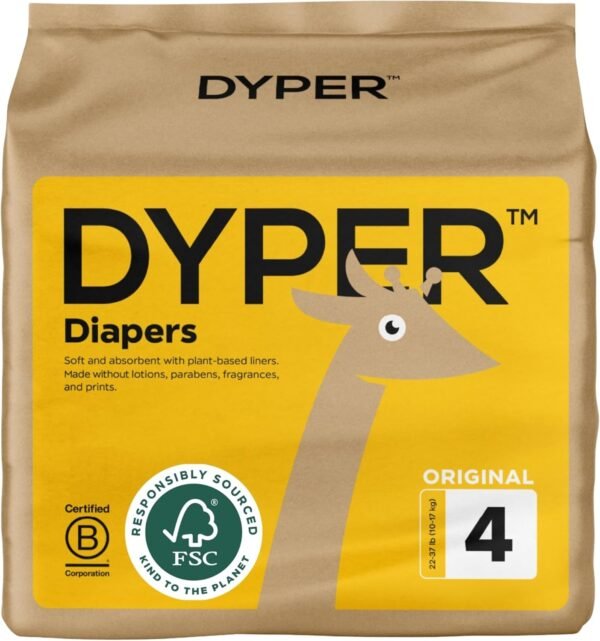 DYPER - Baby Diapers Hypoallergenic Cloth Alternative Day & Overnight Protection - Made with Plant-Based* & Honest Ingredients - Size 4 (24 Count)
