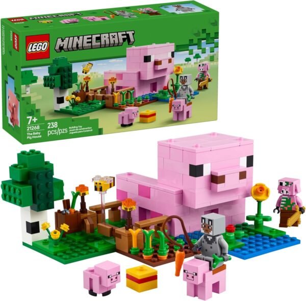 LEGO Minecraft The Baby Pig House Toy Figures and Playset - Building Minecraft Toy for Kids, Boys and Girls, Ages 7+ - Gift for Easter - with 2 Minifigures for Pretend Play - 21268