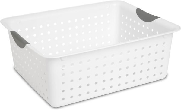 Sterilite Large Ultra Basket, Storage Bin to Organize Closets, Cabinets, Pantry, Shelving and Countertop Space, White, (Pack of 6)