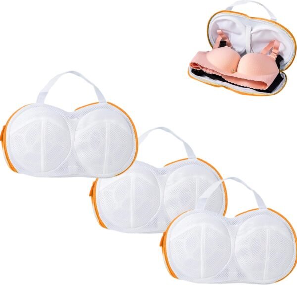 3Pcs Bra Wash Bags for Laundry Lingerie Underwear Brassiere Bag Set for Washing Machine With Zipper Women Delicates Yellow (D to H Cup)