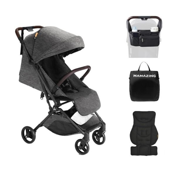 Lightweight Baby Travel Stroller with Carbor Fiber Frame, Compact & Airplane-Friendly, One-Handed Folding Design, 11.6 lbs, Perfect for Toddlers, Organizer & Cushion Included, Black
