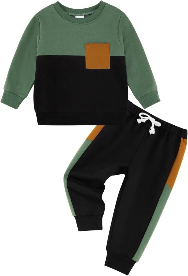 Toddler Baby Boy Outfits Clothing Sets Color Block Long Sleeve Sweatshirt Pants Fall Winter Clothes Set