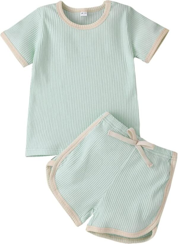 Unisex Toddler Baby Boy Girl Summer Clothes Short Sleeve T-Shirt Tops+Short Pants Ribbed Two Piece Solid Outfit Set