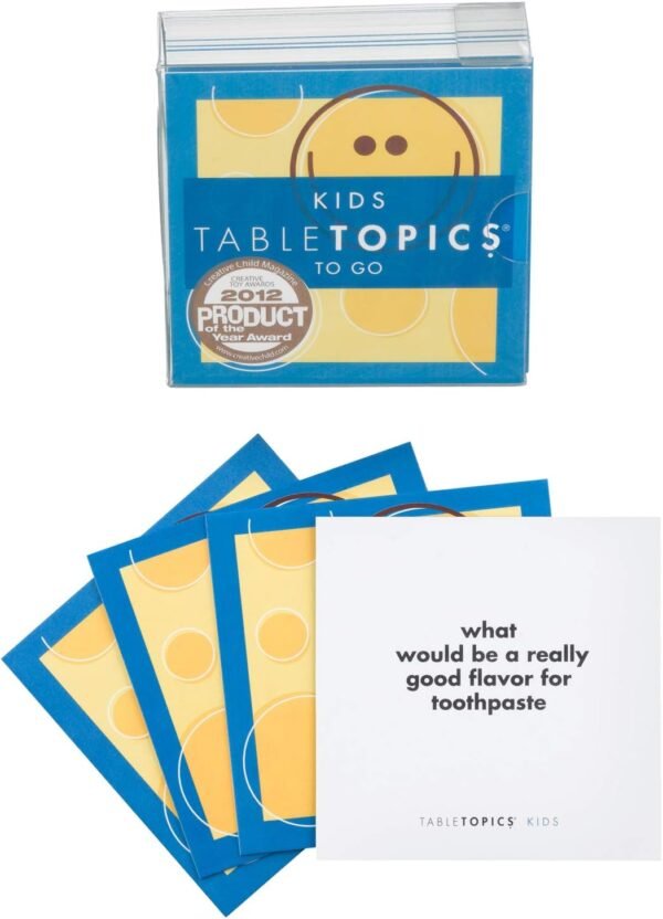 TableTopics Kids To Go Question Card Game - 40 Conversation Starter Cards for Families, Have Fun Talking with Kids at the Dinner Table, Family Game Night, on Roadtrips, Take Anywhere