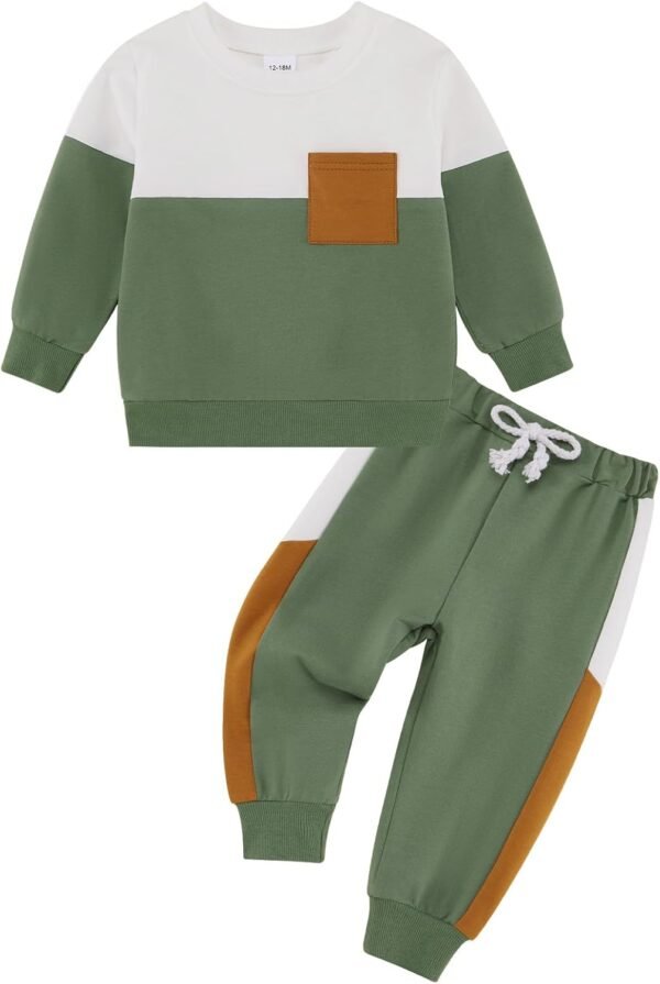 Toddler Baby Boy Outfits Clothing Sets Color Block Long Sleeve Sweatshirt Pants Fall Winter Clothes Set