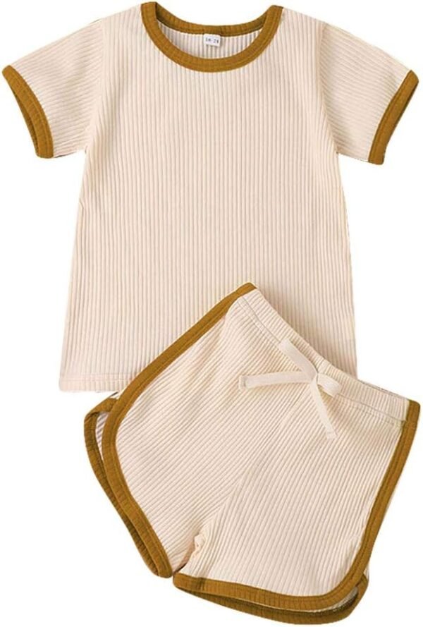 Unisex Toddler Baby Boy Girl Summer Clothes Short Sleeve T-Shirt Tops+Short Pants Ribbed Two Piece Solid Outfit Set
