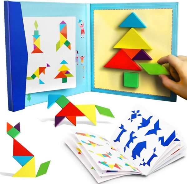BEESTECH Wooden Tangram Puzzle Book, Travel Games for Kids in Car, Plane or Take Out for Restaurant, Educational Learning Puzzles Toys, On The Go Toys for Kids, Boys, Girls 3,4,5,6,7,8 Years Old