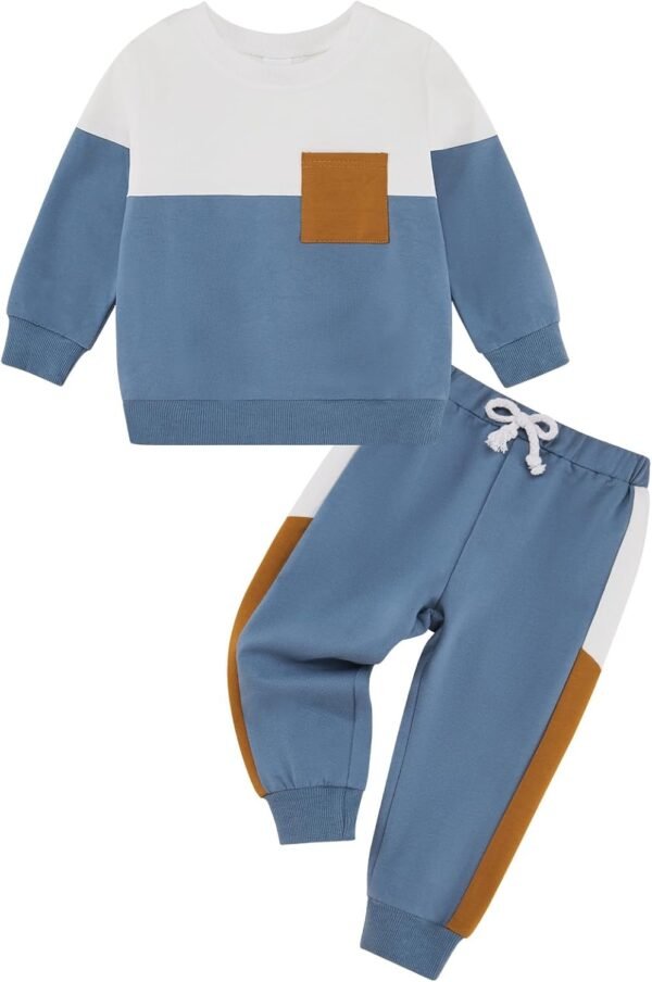 Toddler Baby Boy Outfits Clothing Sets Color Block Long Sleeve Sweatshirt Pants Fall Winter Clothes Set
