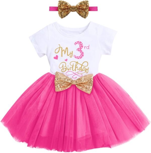 ODASDO Baby Girl Toddler Kids 1st / 2nd / 3rd Birthday Party Dress Short Sleeve Princess Tulle Dress with Headband