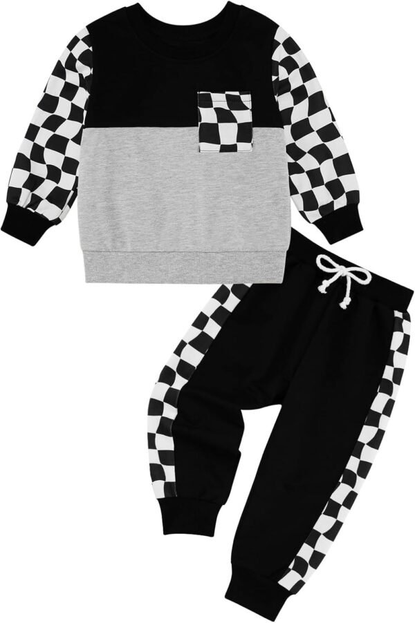 Toddler Baby Boy Outfits Clothing Sets Checkerboard Long Sleeve Sweatshirt Pants Fall Winter Plaid Clothes Set