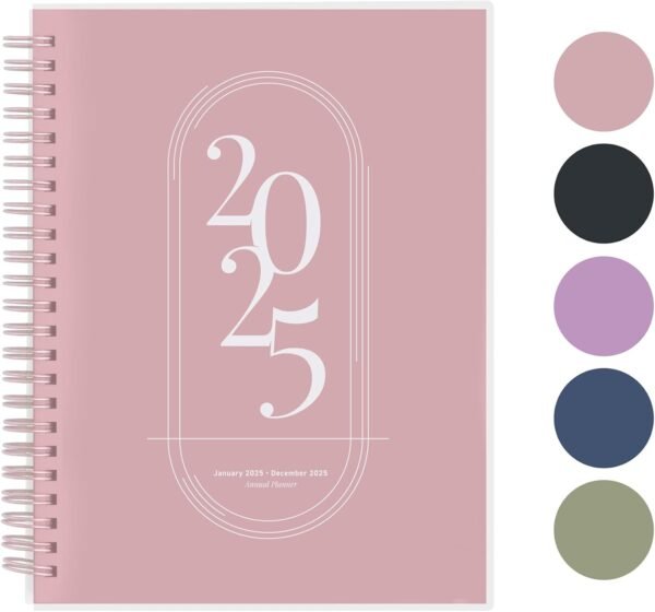 Rileys 2025 Weekly Planner - Annual Weekly & Monthly Agenda Planner, Jan - Dec 2025, Flexible Cover, Notes Pages, Twin-Wire Binding (8 x 6-Inches, Pink)