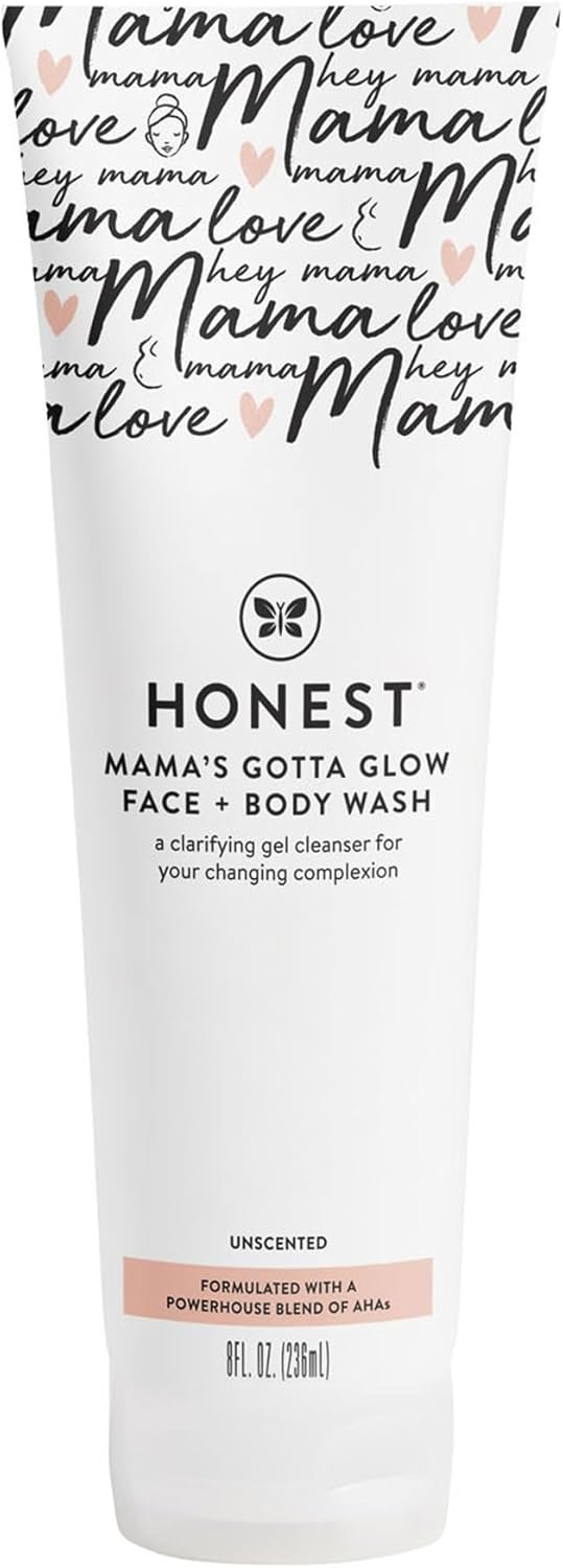 The Honest Company Honest Mama's Gotta Glow Face and Body Wash | Pregnancy Safe Clarifying + Exfoliating AHA Cleanser | 8 fl oz