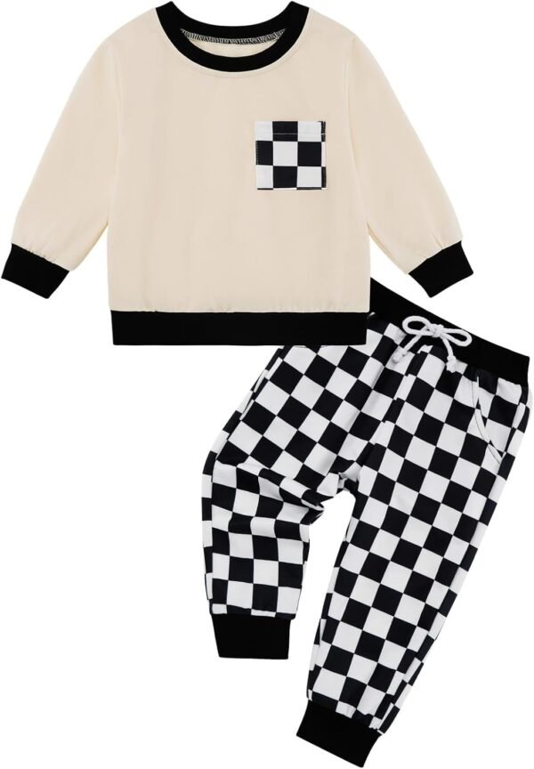 Toddler Baby Boy Outfits Clothing Sets Long Sleeve Sweatshirt Pants Fall Winter Plaid Clothes Set