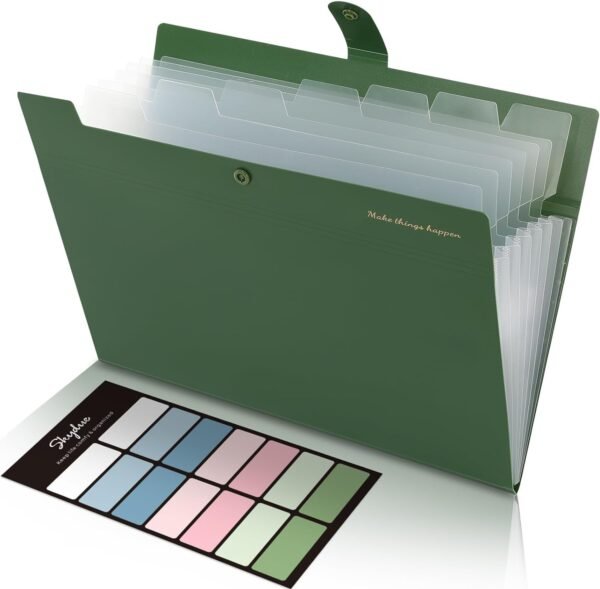 SKYDUE Expanding File Folders with 8 Pockets, Accordion File Organizer with Labels, Portable Paper Bill Receipt Organizer, Letter Size, Home School Office Supplies, Olive Green