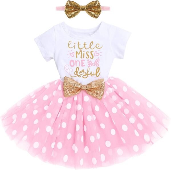 ODASDO Baby Girl Toddler Kids 1st / 2nd / 3rd Birthday Party Dress Short Sleeve Princess Tulle Dress with Headband