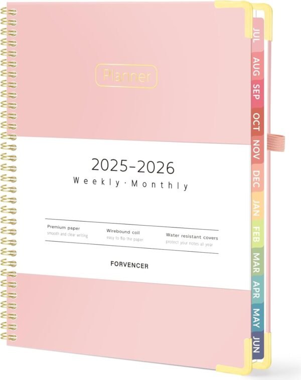 Forvencer Academic Planner 2025-2026, Hardcover Weekly & Monthly Calendar Planner, July 2025 - June 2026, 8.5" x 11", Daily Agenda Book with Tabs, College School Organizer Notebook for Student Teacher, Pink