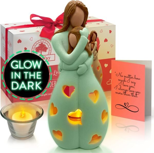 Daughter Gifts from Mom - Glow in The Dark Candle Holder Statue W/Flickering LED Candle - Unique Mother's Day, Christmas, Birthday Gifts Ideas, Mama Regalos - Greeting Card Included - Hand Painted