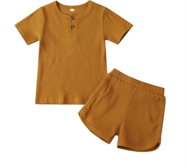 Unisex Toddler Baby Boy Girl Summer Clothes Short Sleeve T-Shirt Tops+Short Pants Ribbed Two Piece Solid Outfit Set
