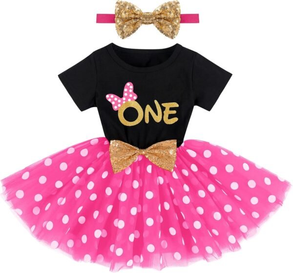 ODASDO Baby Girl Toddler Kids 1st / 2nd / 3rd Birthday Party Dress Short Sleeve Princess Tulle Dress with Headband