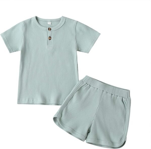 Unisex Toddler Baby Boy Girl Summer Clothes Short Sleeve T-Shirt Tops+Short Pants Ribbed Two Piece Solid Outfit Set