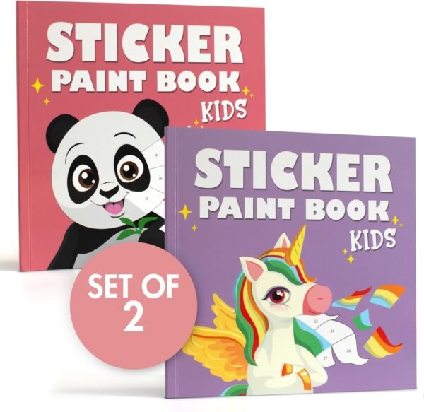 Fun Paint with Sticker Books for Kids Set of 2 - Entertaining Sticker Activity with Vibrant Themes Keeps Kids Ages 4-8 Busy - Perfect Puzzle to Learn Shapes and Numbers at Home or Travelling