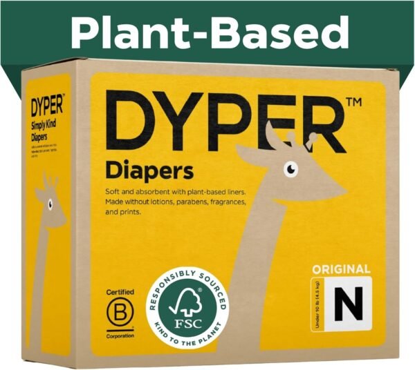 DYPER - Baby Diapers Hypoallergenic Cloth Alternative Day & Overnight Protection - Made with Plant-Based* & Honest Ingredients - Size 0 (204 Count)