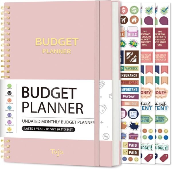 Budget Planner - Monthly Budget Book with Expense Tracker Notebook, Undated Bill Organizer & Finance Planner to Take Control of Your Money, 2025-2026 Account Book to Manage Your Finances-Pink