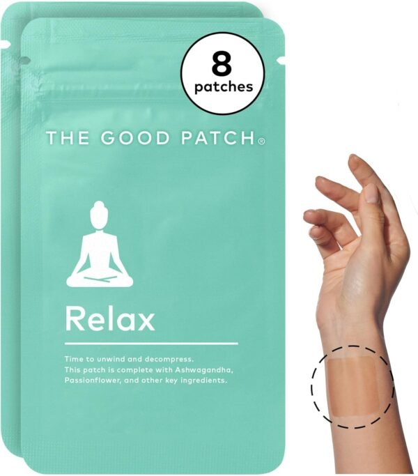 The Good Patch Relax Patches, to Unwind and Decompress, Natural Patch with Ashwagandha, Ginger Root, Plant Powered Wearable Wellness, Sustained Release (8 Total Patches)