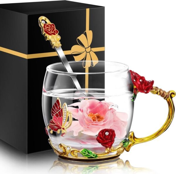 Women Glass Tea Coffee Pretty Cup Set Cute Mug Christmas Xmas Birthday Gift Ideas Female Boss Teacher End of Year Nurse Best Friend Soul Bestie Unique Appreciation Co Worker Seniors Elderly Adult