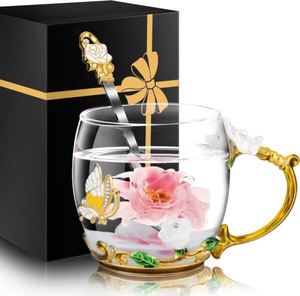 Women Glass Tea Coffee Pretty Cup Set Cute Mug Wife Birthday Wedding Anniversary Her Unique Gift Over 20 25 30 40 50 55 60 65 70 Year Old 30th 40th 50th 55th 60th 45th Brides Bridal Shower Engagement