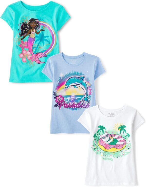The Children's Place Girls' Assorted Everyday Short Sleeve Graphic T-Shirts, Multipack