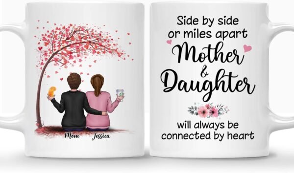 Gossby Personalized Mom Mug - Mother Daughter Will Always Be Connected By Heart - Custom Gift to Mom with Avatars, Names - Mother Daughter Gift for Mothers Day