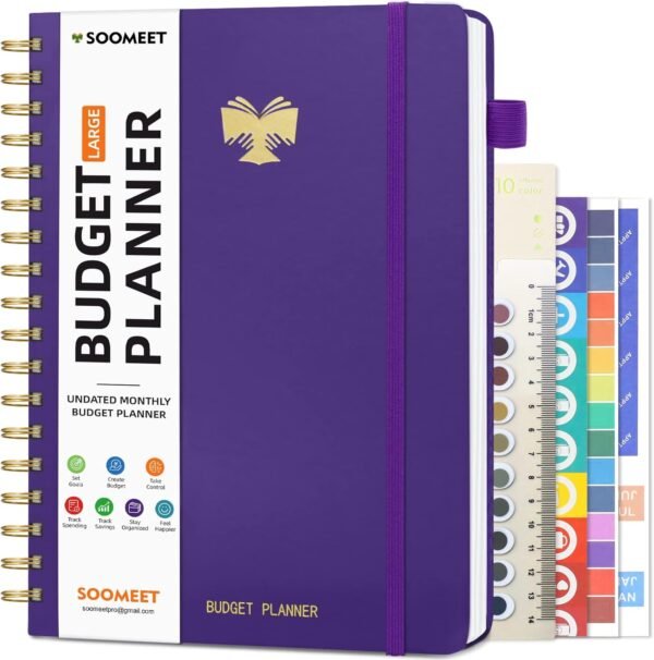 Budget Planner - Monthly Bill Organizer with Pockets. Undated Financial Organizer with Expense Tracker Notebook, Budgeting Journal and Budget Book to Control Your Money. Large Size - 7" x 10"