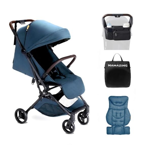 Lightweight Baby Travel Stroller with Carbor Fiber Frame, Compact & Airplane-Friendly, One-Handed Folding Design, 11.6 lbs, Perfect for Toddlers, Organizer & Cushion Included, Blue
