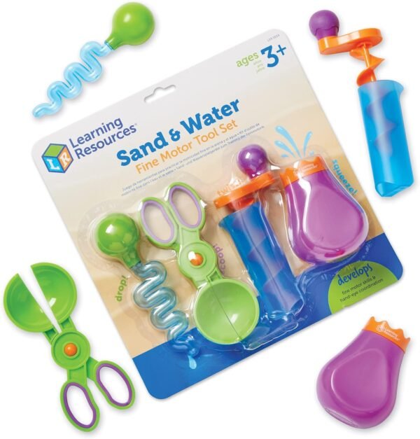 Learning Resources Sand & Water Fine Motor Set - Toddler Learning Toys, Educational Toys for Toddlers, Fine Motor Tool Set, Sensory Toy, Sand Table Toys, Ages 3+, 4 Pieces
