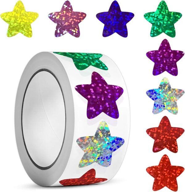 Sparkly Foil Small Star Stickers 500Pcs Multicolor Star Stickers 1" Diameter for Kids Reward, Arts and Crafts and Homeschool Teacher Supplies Planner and School Classroom (Multicolor 500pcs)