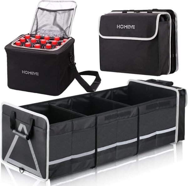 HOMEVE Extra Large Collapsible Trunk Organizer With Cooler Bag,3 Compartments Storage Organizer With Cover