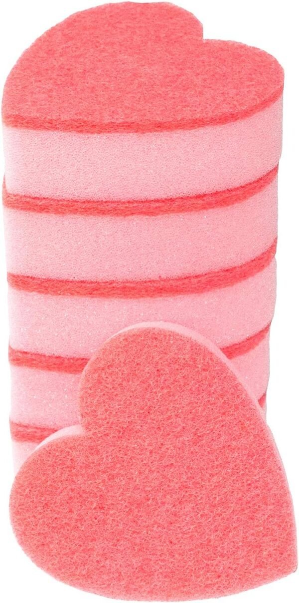 Heart Shaped, Dual-Sided Kitchen Sponge and Scrubber for Washing Dishes, Pots & Pans and General Household Cleaning, (6 Pack).