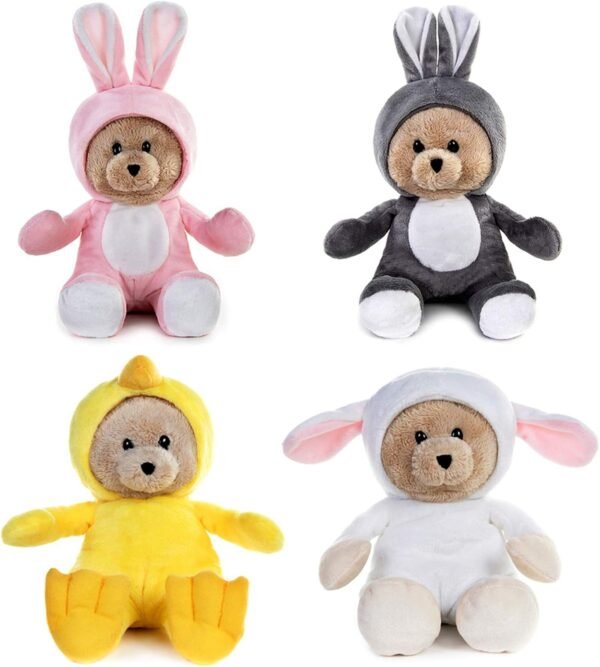 My OLi 7" Plush Bears Pack of 4 Stuffed Costumed Teddy Bears: Bunny, Chicken and Sheep with Flippable Hats Gifts for Babies Kids Boys Girls