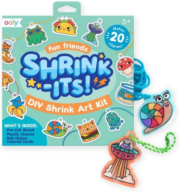 Ooly Shrink-Its 28 PC DIY Shrinking Art Kit That Creates Charms and Tags, Includes 20 Plastic Pre Cut Charms and More, No Mess Art for Kids, DIY Creative Activity, Ideal Party Favor - Fun Friends