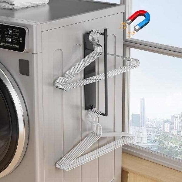 Hanger Organizer Magnetic Hanger Holder for Washing Machine Laundry Room Organization, Black Hanger Stacker Hanger Stand Rack Coat Hanger Organizer Stacker for Adult Kids Velvet Pants Hangers Storage