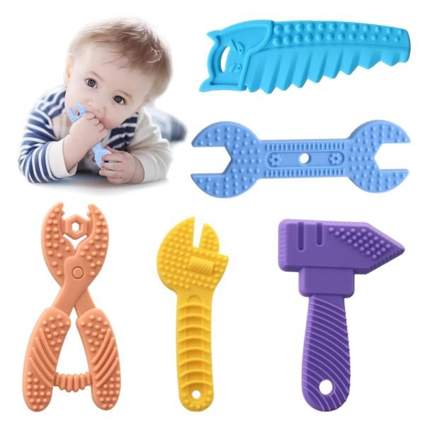 5PCS Baby Teething Toys - Silicone Sensory Teether Toys for 0-6 Month Olds, BPA Free