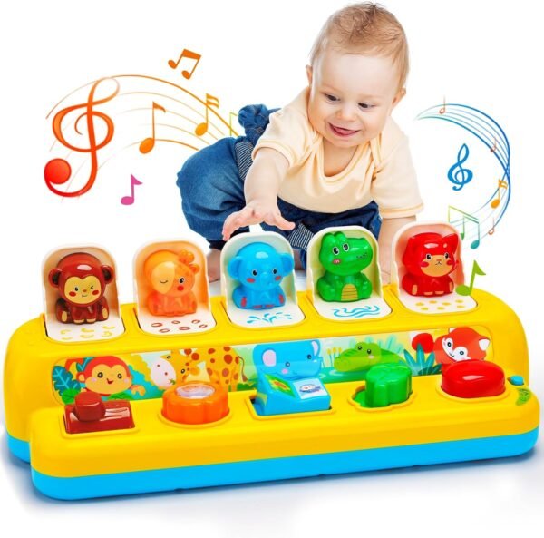 Interactive Pop up Animal Toys with Music & Light, Montessori Cause and Effect for 1 Year Old Boy Girl Early Learning Musical Baby 9-12-18 Months STEM Toddler Age 1-2 Gift Infant 35165M
