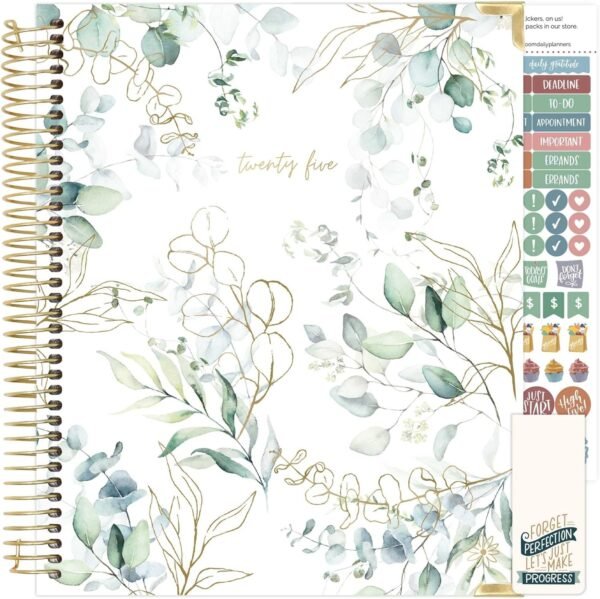 bloom daily planners 2025 Hardcover Calendar Year Goal & Vision Planner (January 2025 - December 2025) - Monthly/Weekly Column View Agenda Organizer - 7.5" x 9" - Eucalyptus, White